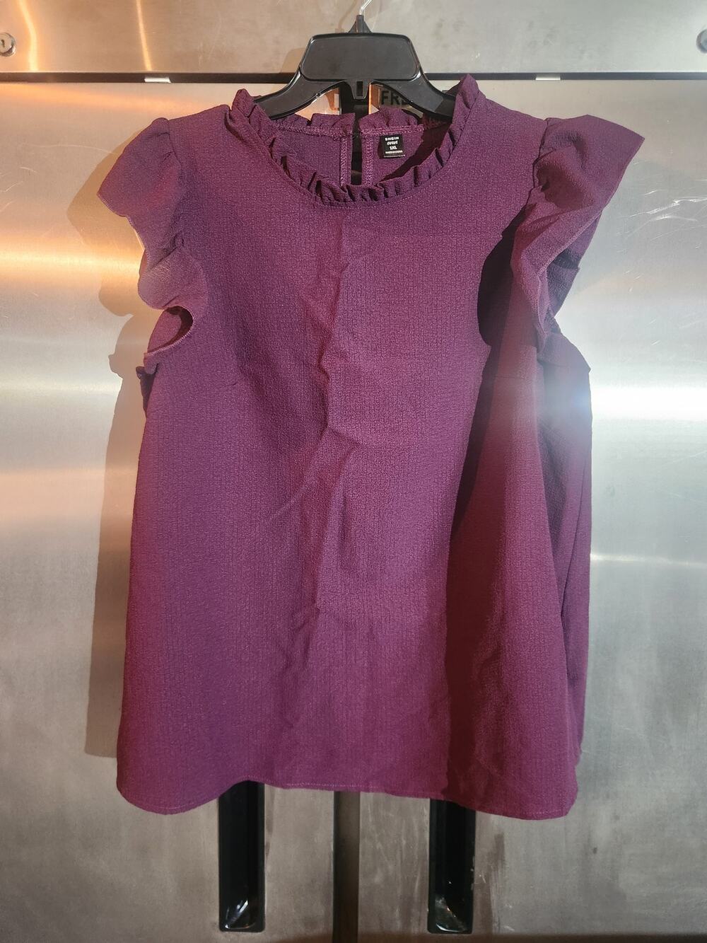 Shein Curve Plum Ruffle Trim Flutter Sleeve Top Size 1XL